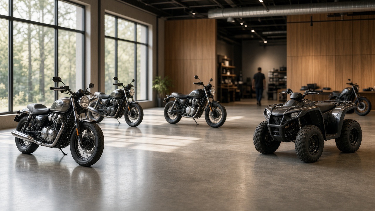 A quiet Saturday morning on a powersports showroom floor